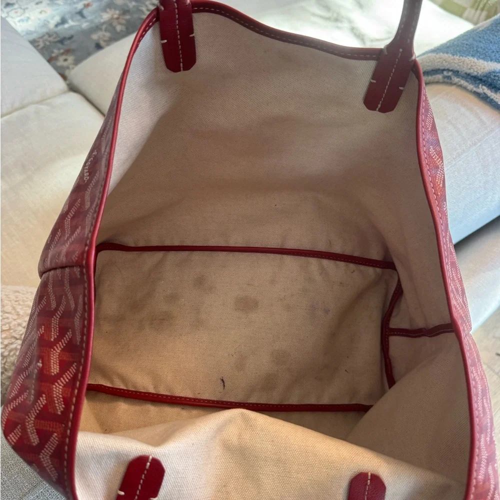 Authentic Goyard St. Louis Tote GM Red + Pouch | Classic Chevron Canvas - Picture 12 of 13